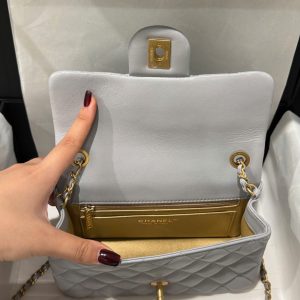 Túi Xách Chanel Classic Chuông Rep 11 Cao Cấp Nữ Da Thật Màu Xám 20cm (2)