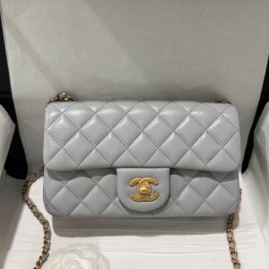 Túi Xách Chanel Classic Chuông Rep 11 Cao Cấp Nữ Da Thật Màu Xám 20cm (8)