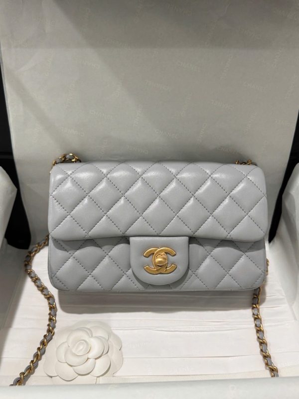 Túi Xách Chanel Classic Chuông Rep 11 Cao Cấp Nữ Da Thật Màu Xám 20cm (8)