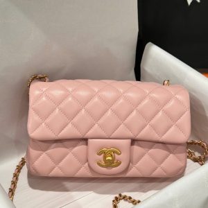 Túi Xách Chanel Classic Chuông Replica 11 Màu Hồng Khoá Vàng 20cm (2)