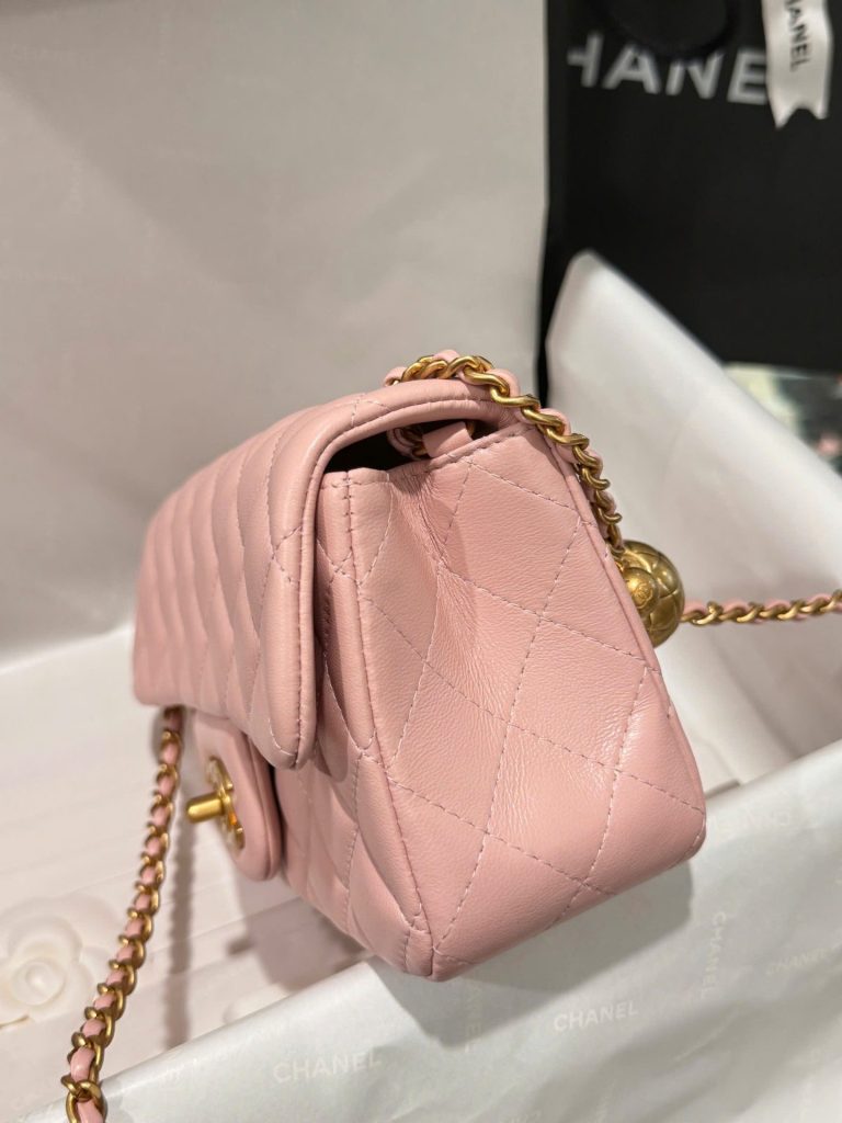 Túi Xách Chanel Classic Chuông Replica 11 Màu Hồng Khoá Vàng 20cm (2)