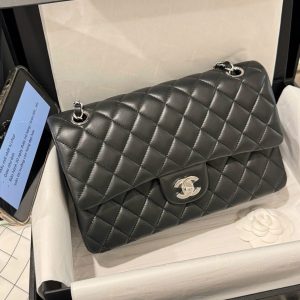 Túi Xách Chanel Classic Like Auth Da Cừu Màu Đen 25cm (2)