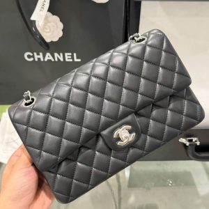 Túi Xách Chanel Classic Like Auth Da Cừu Màu Đen 25cm (2)