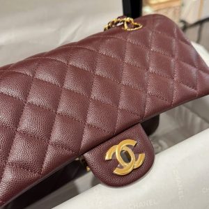 Túi Xách Chanel Classic Like Auth Nữ Màu Đỏ Mận Khoá Vàng 25cm (2)