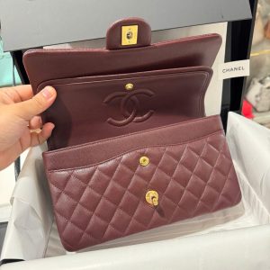 Túi Xách Chanel Classic Like Auth Nữ Màu Đỏ Mận Khoá Vàng 25cm (2)