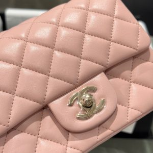 Túi Xách Chanel Classic Mini Màu Hồng Khoá Vàng Hồng Siêu Cấp 17cm (2)