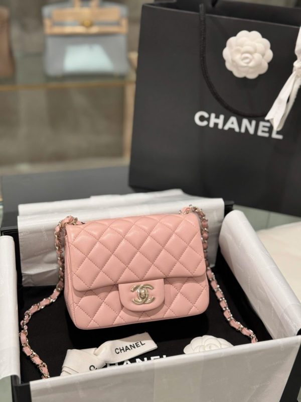 Túi Xách Chanel Classic Mini Màu Hồng Khoá Vàng Hồng Siêu Cấp 17cm (2)