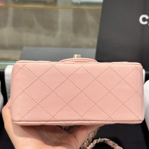 Túi Xách Chanel Classic Mini Màu Hồng Khoá Vàng Hồng Siêu Cấp 17cm (2)