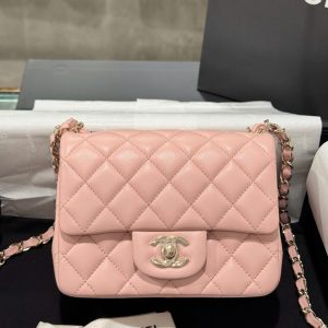 Túi Xách Chanel Classic Mini Màu Hồng Khoá Vàng Hồng Siêu Cấp 17cm (2)