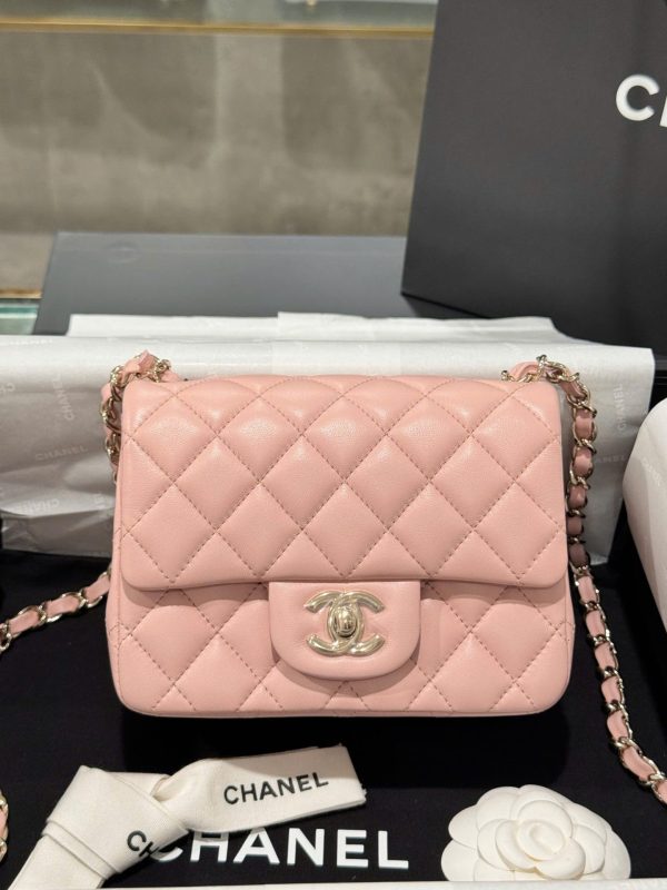 Túi Xách Chanel Classic Mini Màu Hồng Khoá Vàng Hồng Siêu Cấp 17cm (2)