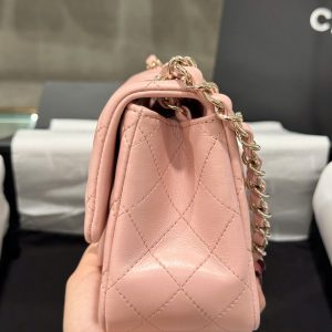 Túi Xách Chanel Classic Mini Màu Hồng Khoá Vàng Hồng Siêu Cấp 17cm (2)