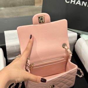 Túi Xách Chanel Classic Mini Màu Hồng Khoá Vàng Hồng Siêu Cấp 17cm (2)