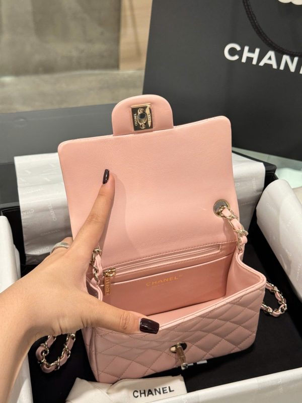 Túi Xách Chanel Classic Mini Màu Hồng Khoá Vàng Hồng Siêu Cấp 17cm (2)