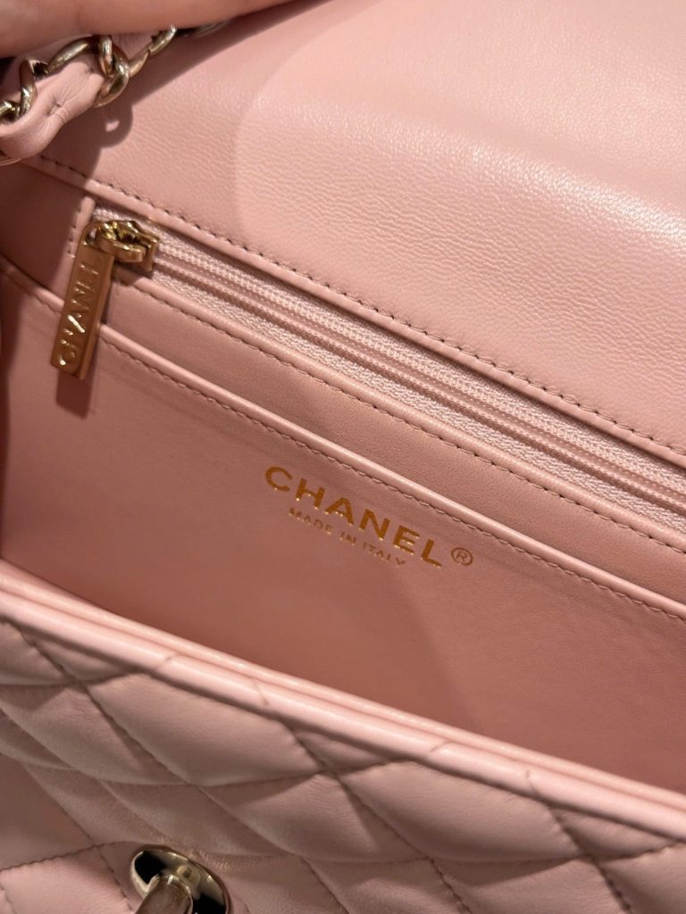 Túi Xách Chanel Classic Mini Màu Hồng Khoá Vàng Hồng Siêu Cấp 17cm (2)