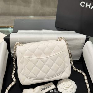 Túi Xách Chanel Classic Mini Siêu Cấp Nữ Màu Trắng Khoá Vàng 17cm (2)