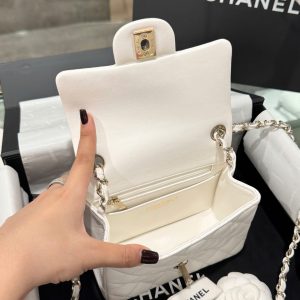 Túi Xách Chanel Classic Mini Siêu Cấp Nữ Màu Trắng Khoá Vàng 17cm (2)