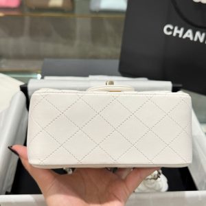 Túi Xách Chanel Classic Mini Siêu Cấp Nữ Màu Trắng Khoá Vàng 17cm (2)