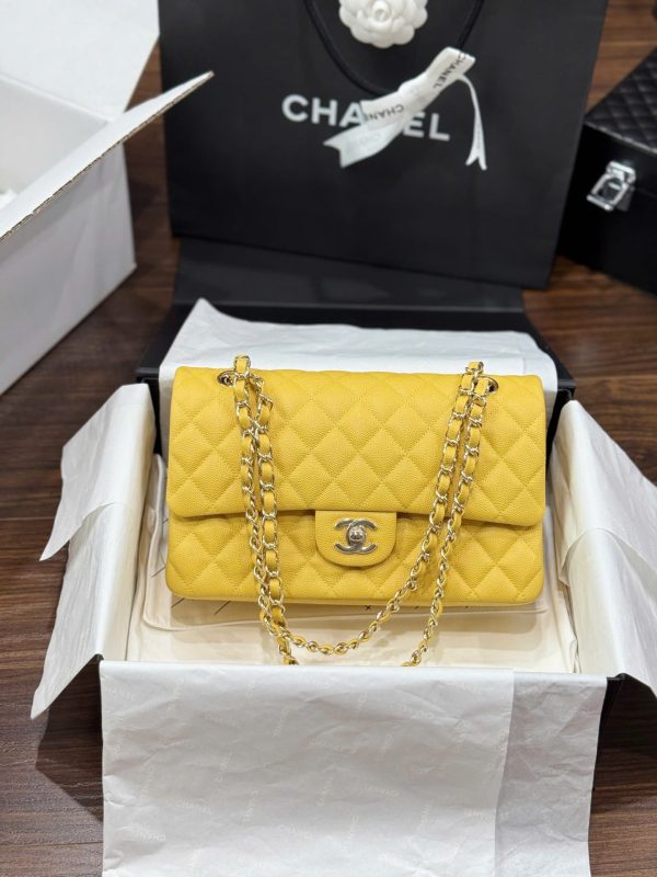 Túi Xách Chanel Classic Nữ Da Cừu Màu Vàng Like Auth 23cm (2)