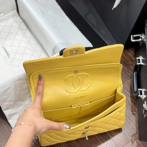 Túi Xách Chanel Classic Nữ Da Cừu Màu Vàng Like Auth 23cm (2)