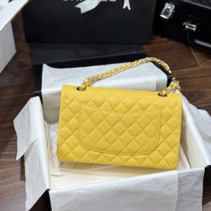 Túi Xách Chanel Classic Nữ Da Cừu Màu Vàng Like Auth 23cm (2)