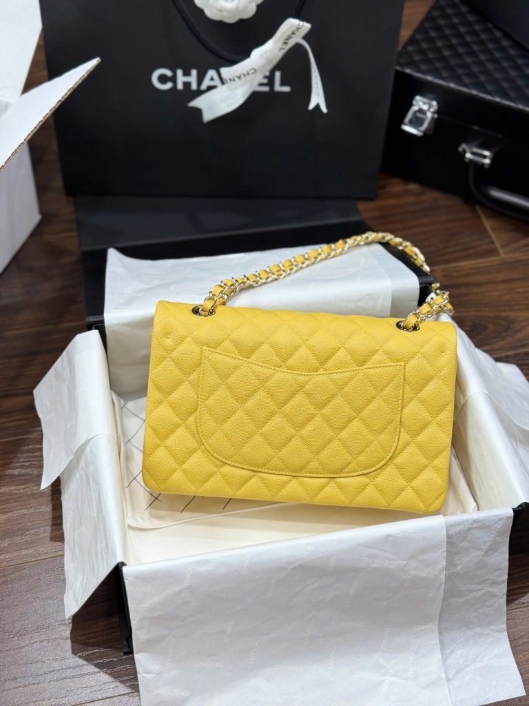 Túi Xách Chanel Classic Nữ Da Cừu Màu Vàng Like Auth 23cm (2)