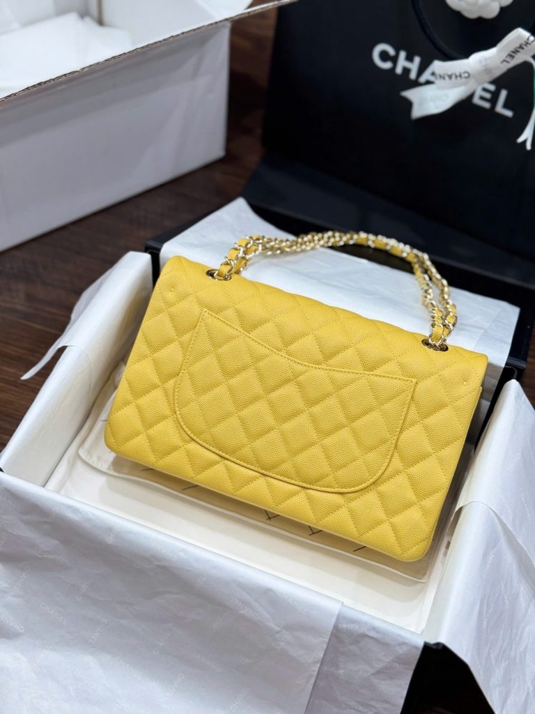 Túi Xách Chanel Classic Nữ Da Cừu Màu Vàng Like Auth 23cm (2)