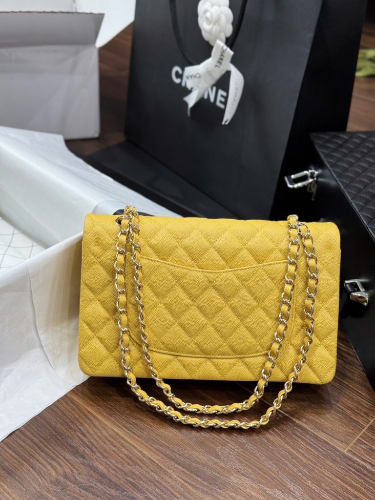 Túi Xách Chanel Classic Nữ Da Cừu Màu Vàng Like Auth 23cm (2)