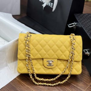 Túi Xách Chanel Classic Nữ Da Cừu Màu Vàng Like Auth 23cm (2)