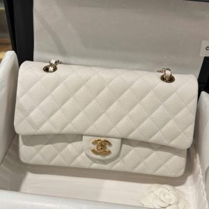 Túi Xách Chanel Classic Nữ Màu Trắng Khoá Vàng Rep 11 Cao Cấp 25cm (2)