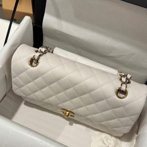 Túi Xách Chanel Classic Nữ Màu Trắng Khoá Vàng Rep 11 Cao Cấp 25cm (2)