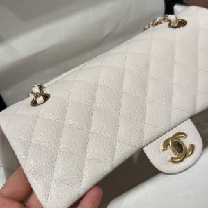 Túi Xách Chanel Classic Nữ Màu Trắng Khoá Vàng Rep 11 Cao Cấp 25cm (2)