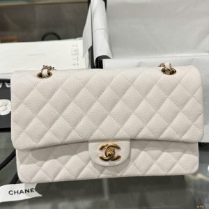 Túi Xách Chanel Classic Nữ Màu Trắng Khoá Vàng Rep 11 Cao Cấp 25cm (2)