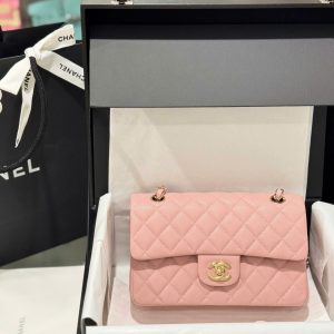 Túi Xách Chanel Classic Rep 11 Cao Cấp Da Hạt Màu Hồng Khoá Vàng 23cm (2)