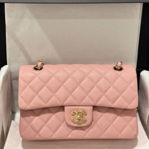 Túi Xách Chanel Classic Rep 11 Cao Cấp Da Hạt Màu Hồng Khoá Vàng 23cm (2)