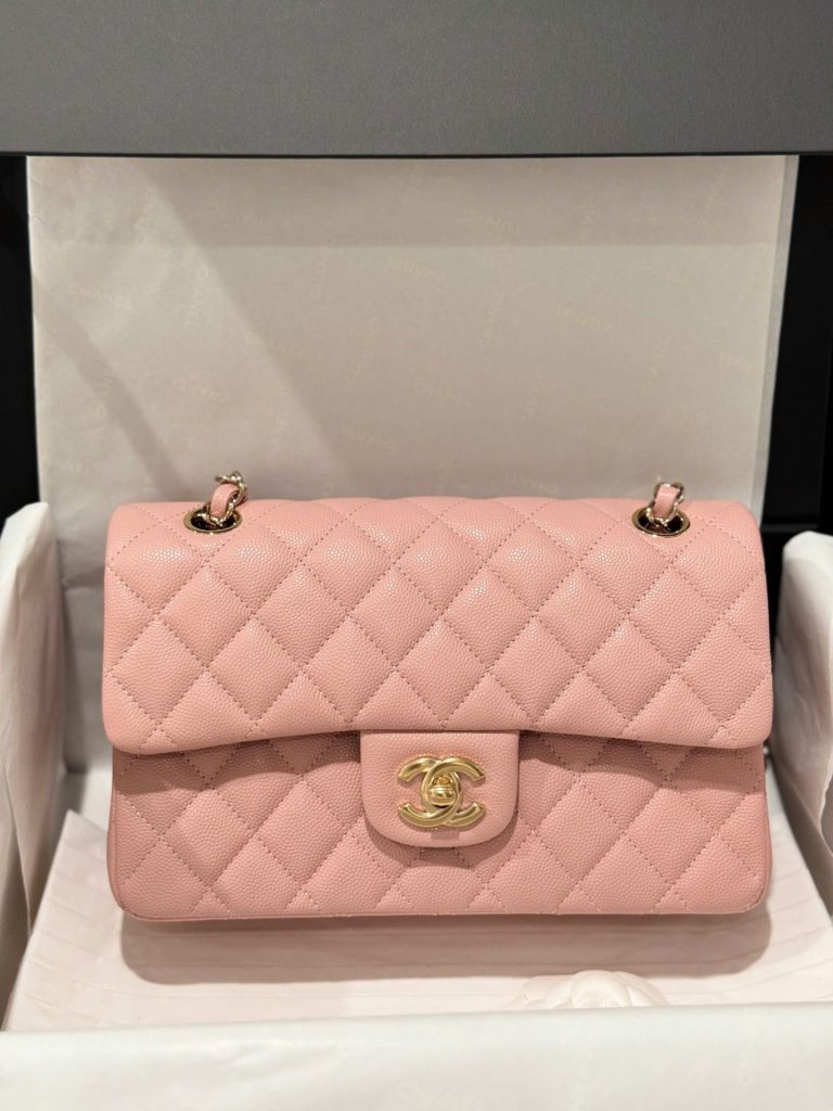 Túi Xách Chanel Classic Rep 11 Cao Cấp Da Hạt Màu Hồng Khoá Vàng 23cm (2)