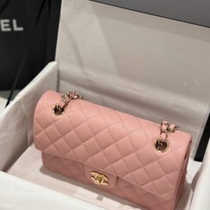 Túi Xách Chanel Classic Rep 11 Cao Cấp Da Hạt Màu Hồng Khoá Vàng 23cm (2)