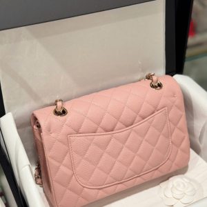 Túi Xách Chanel Classic Rep 11 Cao Cấp Da Hạt Màu Hồng Khoá Vàng 23cm (2)