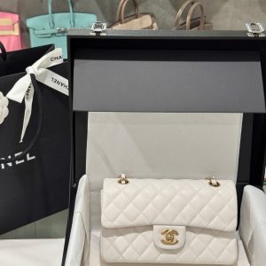 Túi Xách Chanel Classic Replica 11 Cao Cấp Màu Trắng Khoá Vàng 23cm (2)