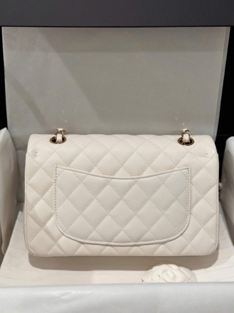 Túi Xách Chanel Classic Replica 11 Cao Cấp Màu Trắng Khoá Vàng 23cm (2)