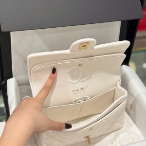 Túi Xách Chanel Classic Replica 11 Cao Cấp Màu Trắng Khoá Vàng 23cm (2)