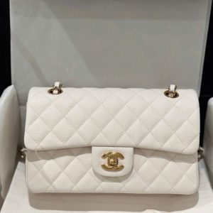 Túi Xách Chanel Classic Replica 11 Cao Cấp Màu Trắng Khoá Vàng 23cm (2)