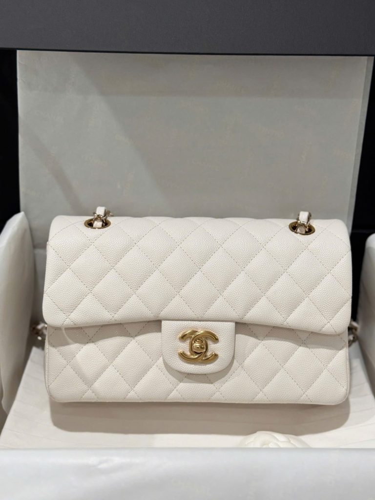 Túi Xách Chanel Classic Replica 11 Cao Cấp Màu Trắng Khoá Vàng 23cm (2)