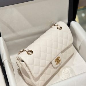 Túi Xách Chanel Classic Replica 11 Cao Cấp Màu Trắng Khoá Vàng 23cm (2)