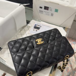 Túi Xách Chanel Classic Replica 11 Da Hạt Màu Đen Khoá Vàng 23cm (1)