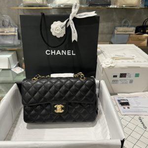 Túi Xách Chanel Classic Replica 11 Da Hạt Màu Đen Khoá Vàng 23cm (1)