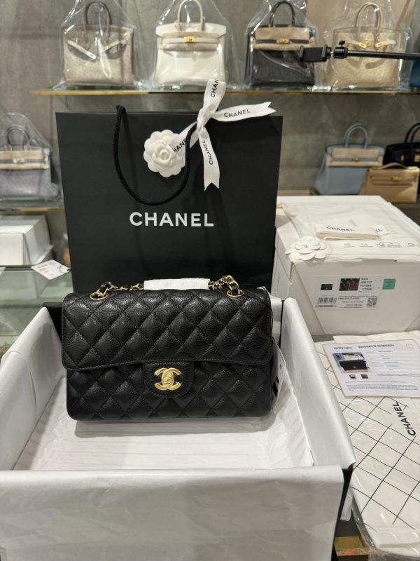 Túi Xách Chanel Classic Replica 11 Da Hạt Màu Đen Khoá Vàng 23cm (1)