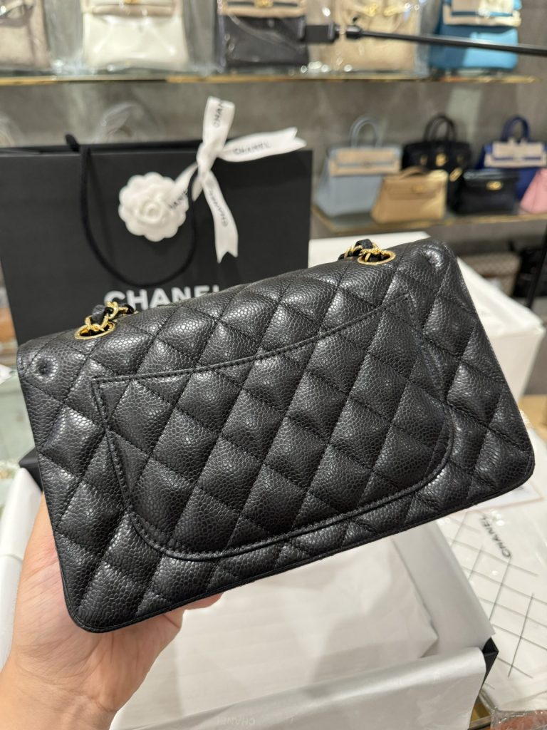 Túi Xách Chanel Classic Replica 11 Da Hạt Màu Đen Khoá Vàng 23cm (1)