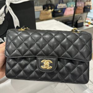 Túi Xách Chanel Classic Replica 11 Da Hạt Màu Đen Khoá Vàng 23cm (1)