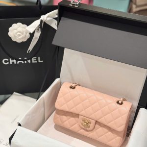 Túi Xách Chanel Classic Replica 11 Màu Hồng Nhạt Khoá Vàng Hồng 23cm (2)