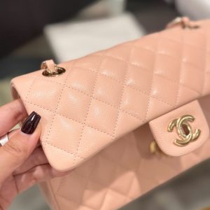 Túi Xách Chanel Classic Replica 11 Màu Hồng Nhạt Khoá Vàng Hồng 23cm (2)